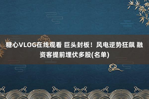 糖心VLOG在线观看 巨头封板！风电逆势狂飙 融资客提前埋伏多股(名单)